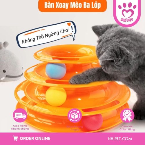 Đồ chơi bàn xoay tầng lăn bóng tương tác dành cho mèo