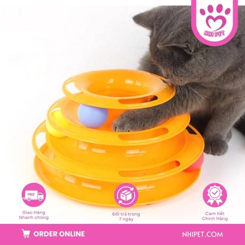 Đồ chơi bàn xoay tầng lăn bóng tương tác dành cho mèo